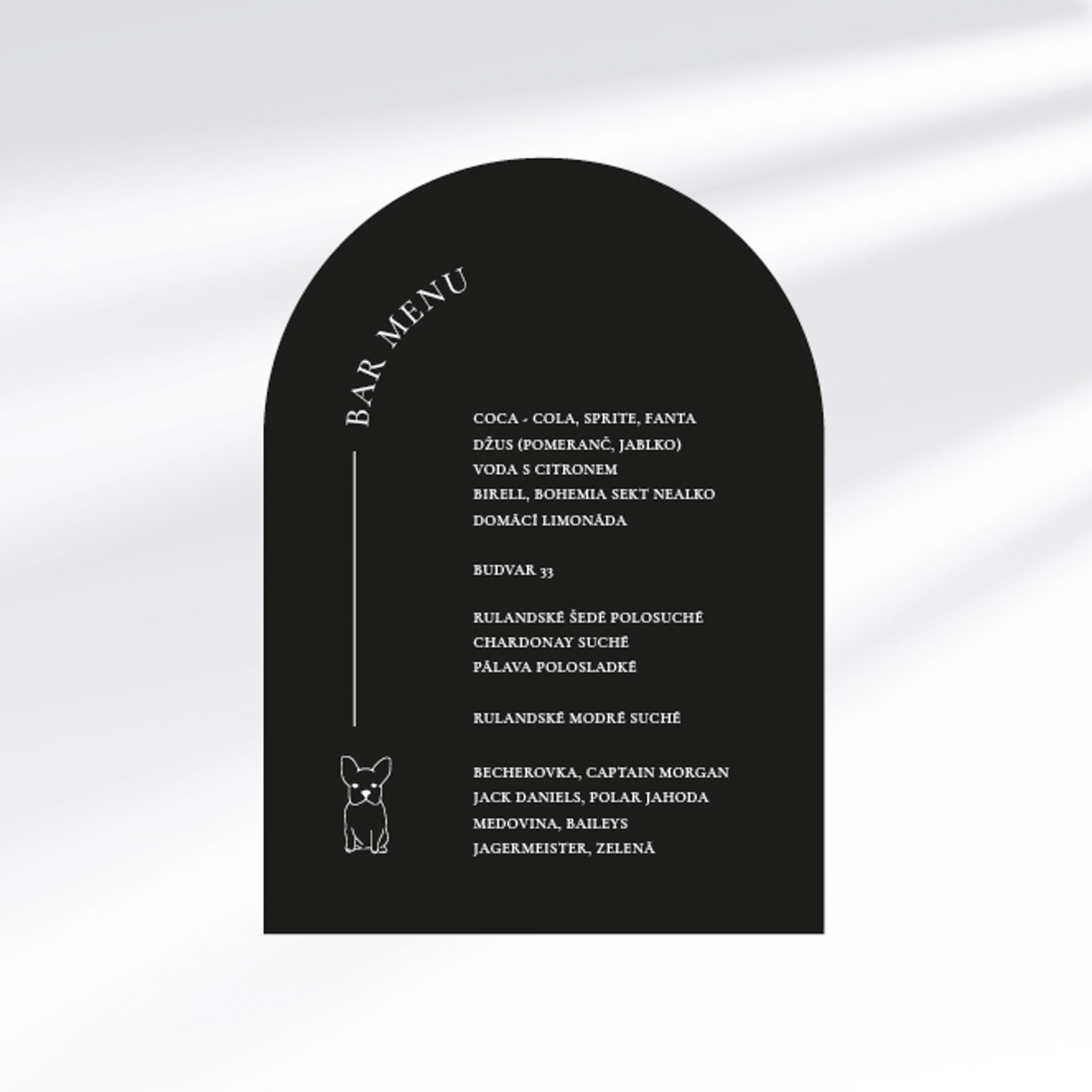 Tištěný nápojový lístek na svatbu